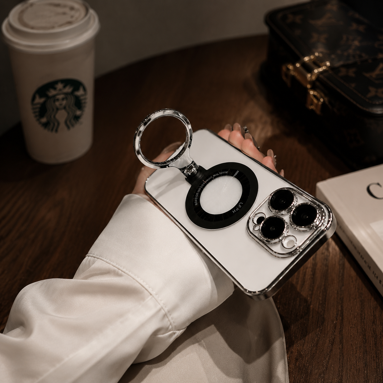 Premium iPhone Case MagSafe Compatible Transparent Acrylic Cover Ring Holder Stand Shockproof Protective Case Magnetic Wireless Charging Slim Design