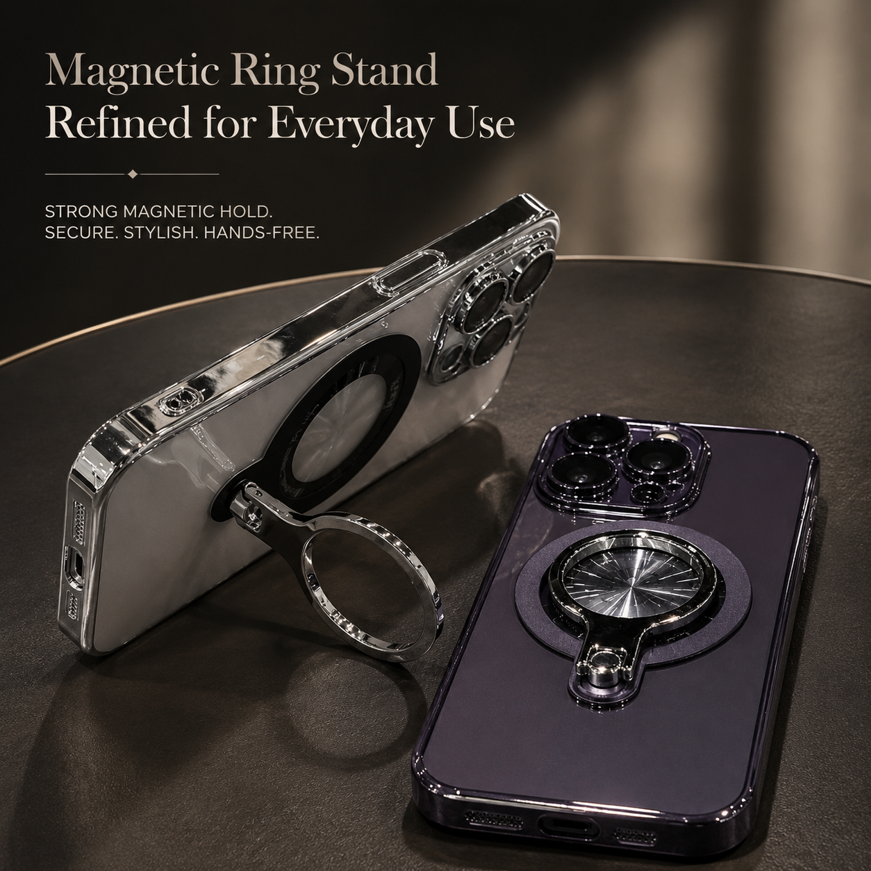 Premium iPhone Case MagSafe Compatible Transparent Acrylic Cover Ring Holder Stand Shockproof Protective Case Magnetic Wireless Charging Slim Design