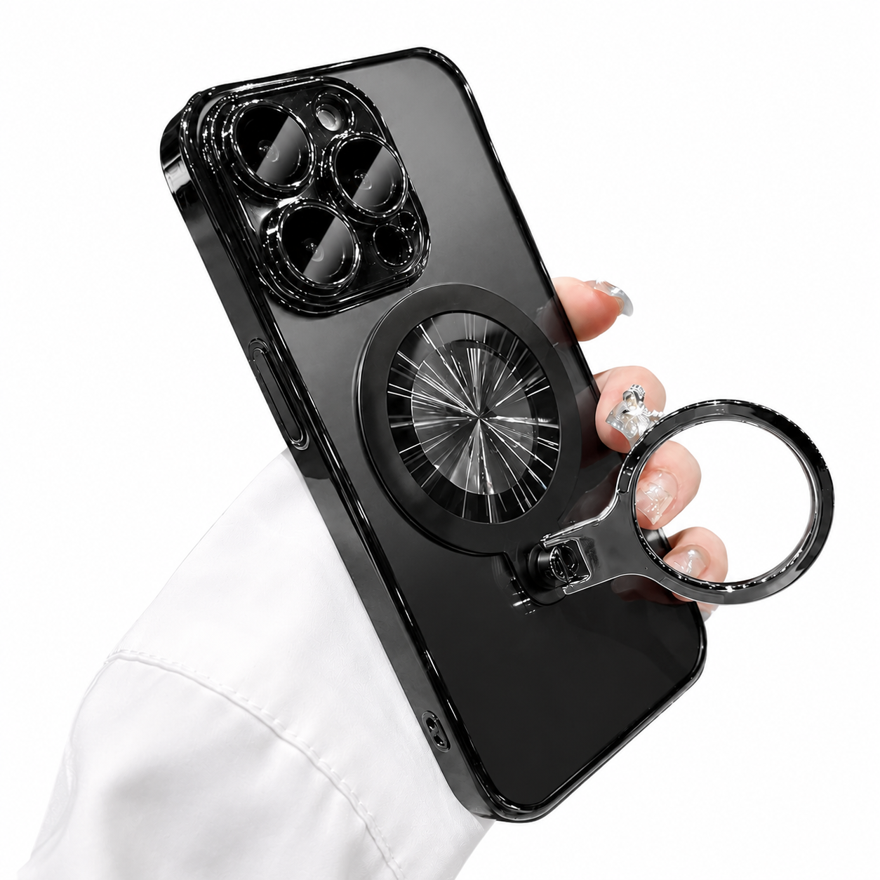 Premium iPhone Case MagSafe Compatible Transparent Acrylic Cover Ring Holder Stand Shockproof Protective Case Magnetic Wireless Charging Slim Design