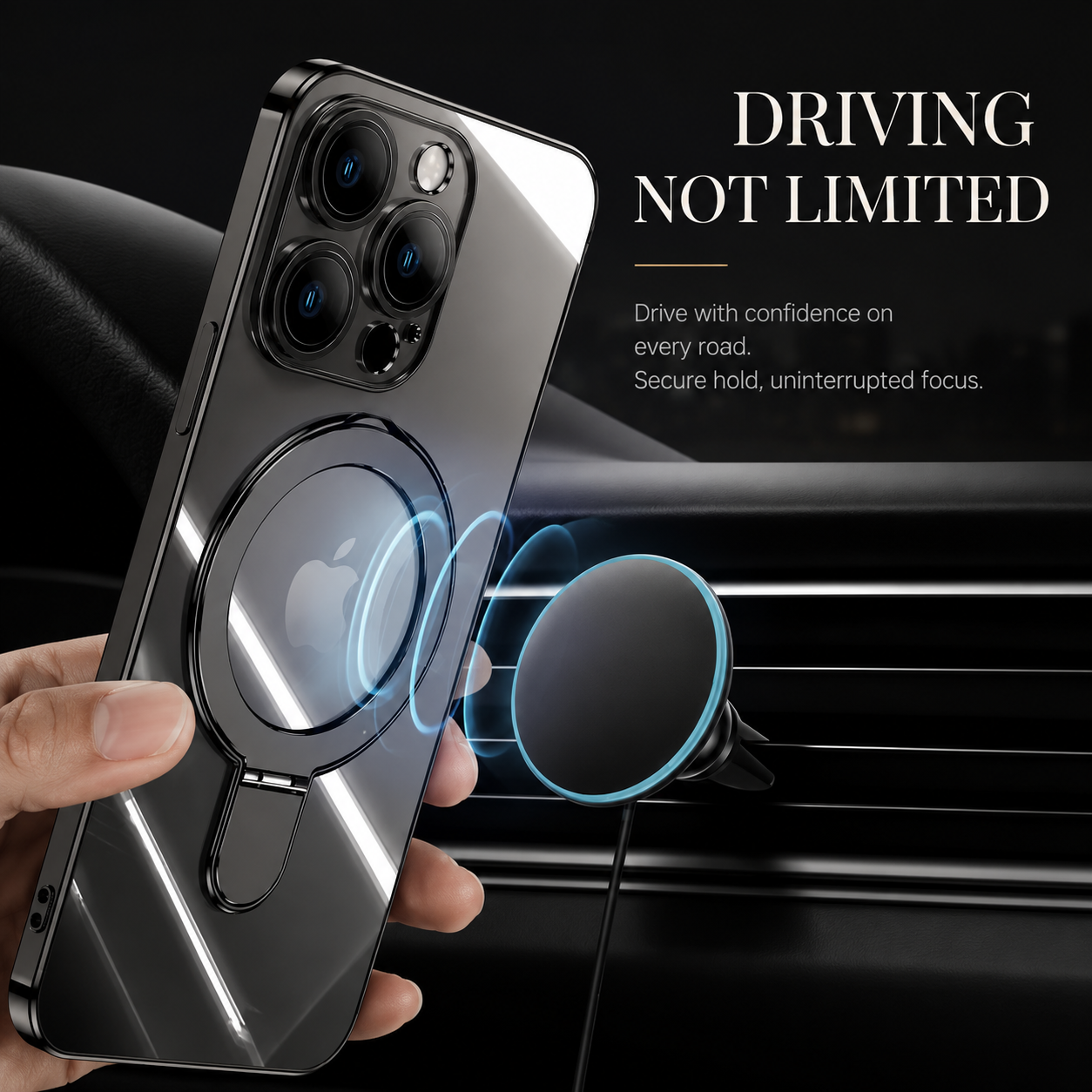 Premium iPhone Case MagSafe Compatible Transparent Acrylic Plating Cover Stand Holder Shockproof PC Bumper Magnetic Wireless Charging Slim Design