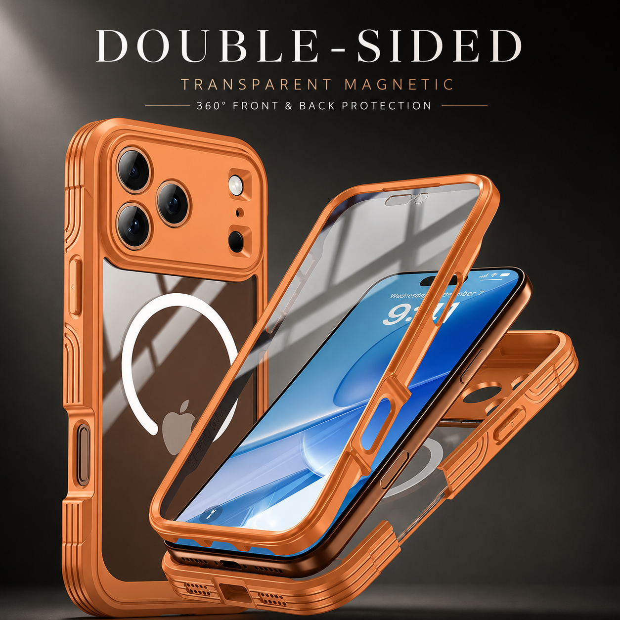 Premium iPhone Case MagSafe Compatible Transparent Full Coverage TPU Cover Shockproof Double Sided Magnetic Protection Anti Scratch Slim Design
