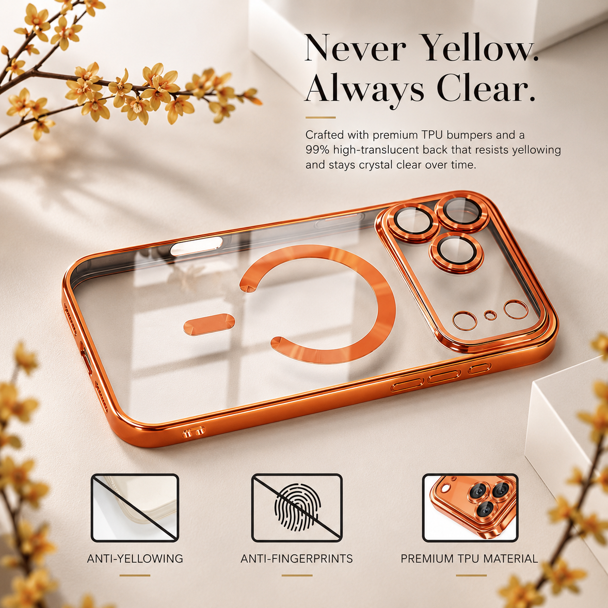 Premium iPhone Case MagSafe Compatible Transparent TPU Cover Magnetic Lens Protection Shockproof Anti Fingerprint Anti Scratch Half Wrapped Slim Design
