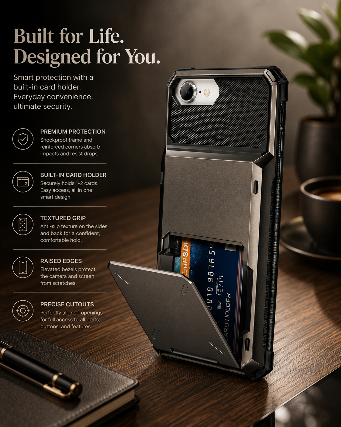 Premium iPhone Case MagSafe Compatible Wallet Armor Cover Card Holder Magnetic Ring Kickstand TPU Bumper Shockproof Scratch Resistant Full Coverage