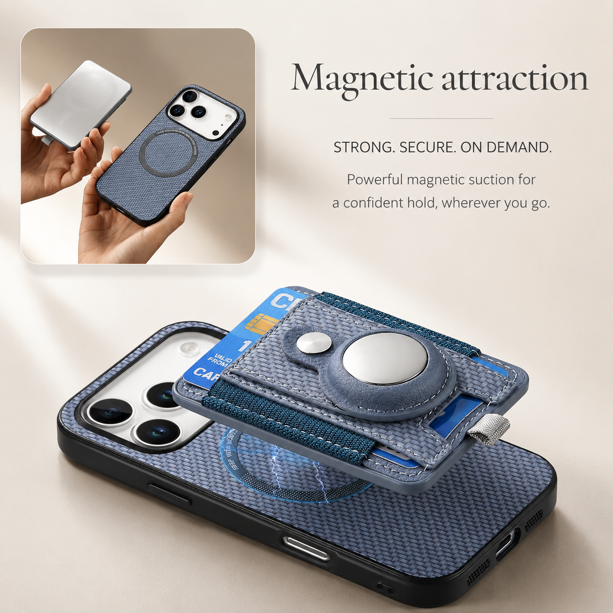 Premium iPhone Case MagSafe Compatible Wallet Cover AirTag Card Holder PC TPU Shockproof Anti Scratch Non Slip Protective Design Slim Durable