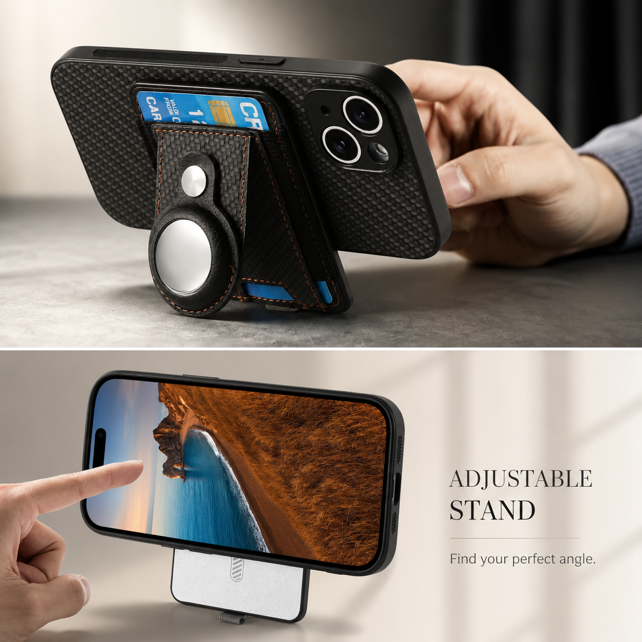 Premium iPhone Case MagSafe Compatible Wallet Cover AirTag Card Holder PC TPU Shockproof Anti Scratch Non Slip Protective Design Slim Durable