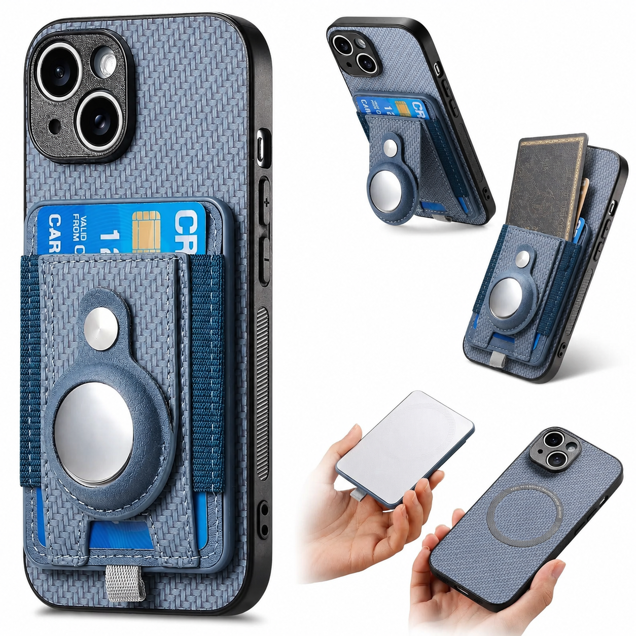 Premium iPhone Case MagSafe Compatible Wallet Cover AirTag Card Holder PC TPU Shockproof Anti Scratch Non Slip Protective Design Slim Durable