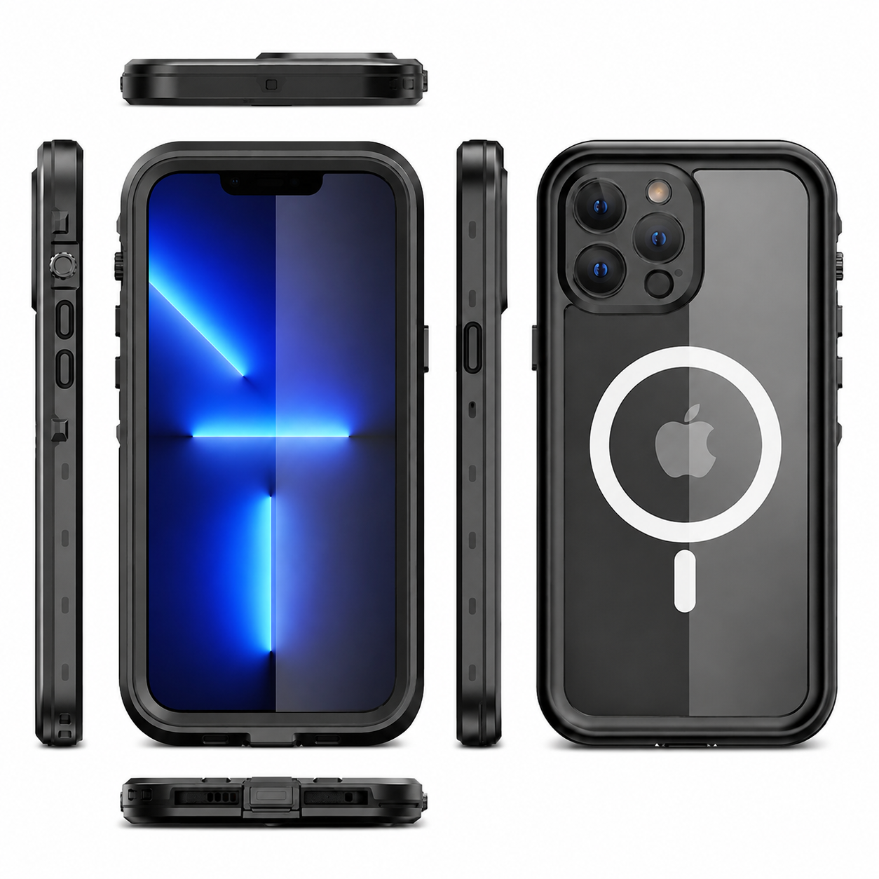 Premium iPhone Case MagSafe Compatible Waterproof IP68 Full Body Protective Cover Shockproof Transparent Sealed Dustproof Camera Screen Protection