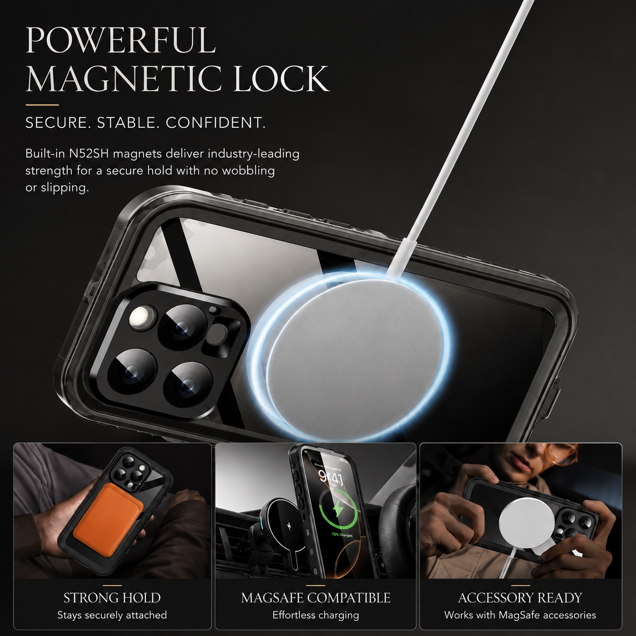 Premium iPhone Case MagSafe Compatible Waterproof IP68 Protective Cover 360 Full Body Shockproof Rugged Anti Scratch Dustproof Camera Protection Design
