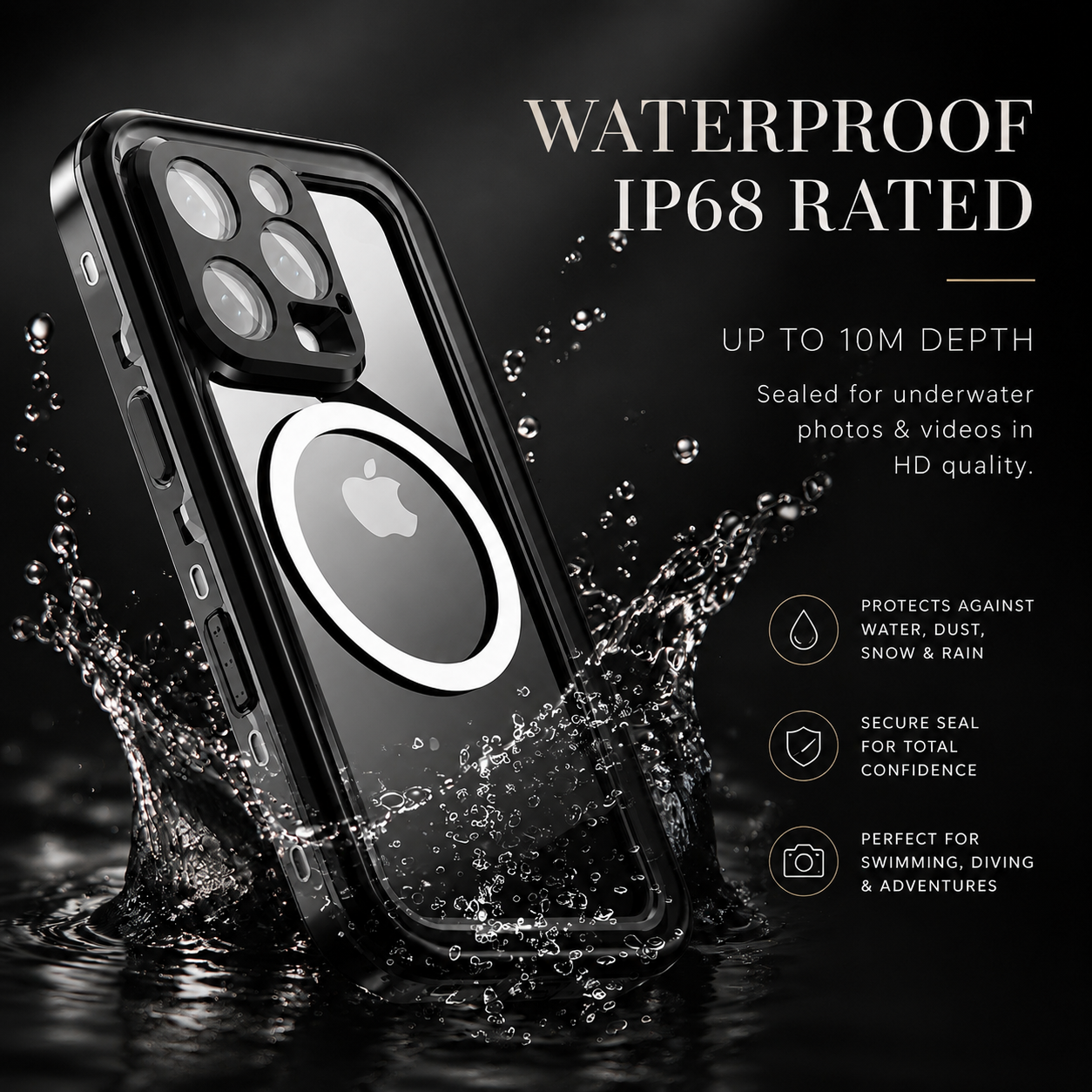 Premium iPhone Case MagSafe Compatible Waterproof IP68 Protective Cover 360 Full Body Shockproof Rugged Anti Scratch Dustproof Camera Protection Design