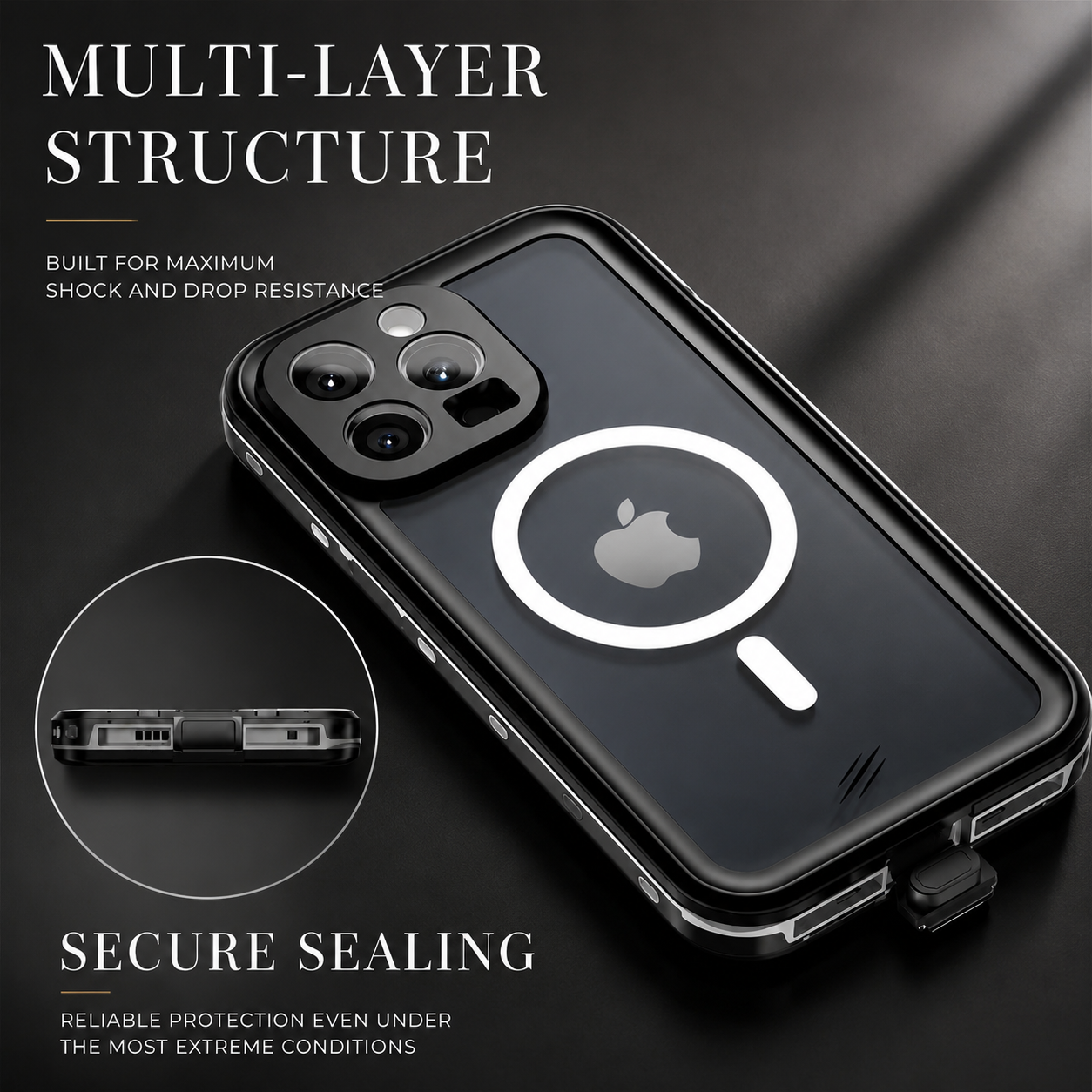 Premium iPhone Case MagSafe Compatible Waterproof IP68 Protective Cover 360 Full Body Shockproof Rugged Anti Scratch Dustproof Camera Protection Design