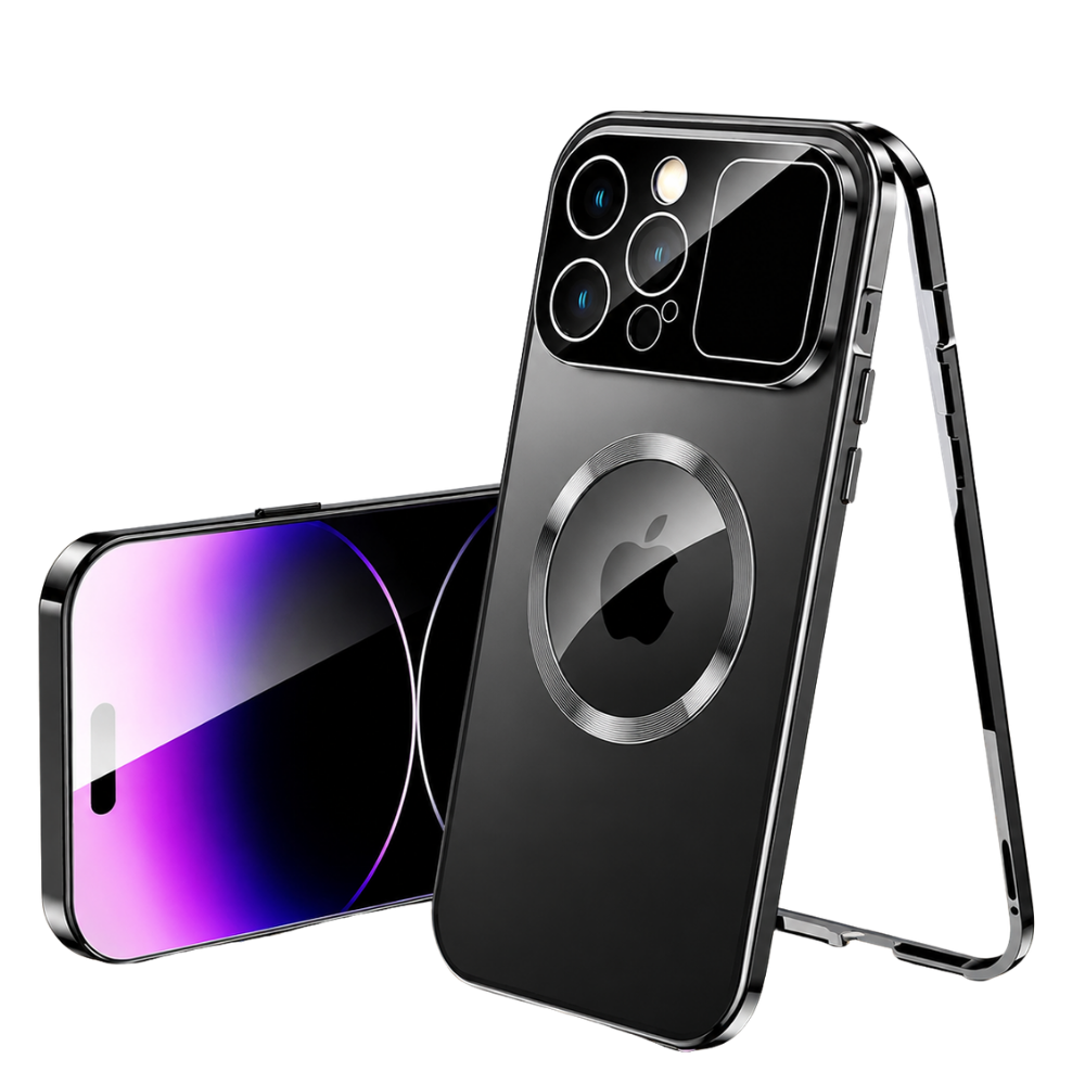 Premium iPhone Case MagSafe Double Glass Magnetic Shockproof Full Protection Cover Aluminum Frame Camera Lens Shield Clear Window Design