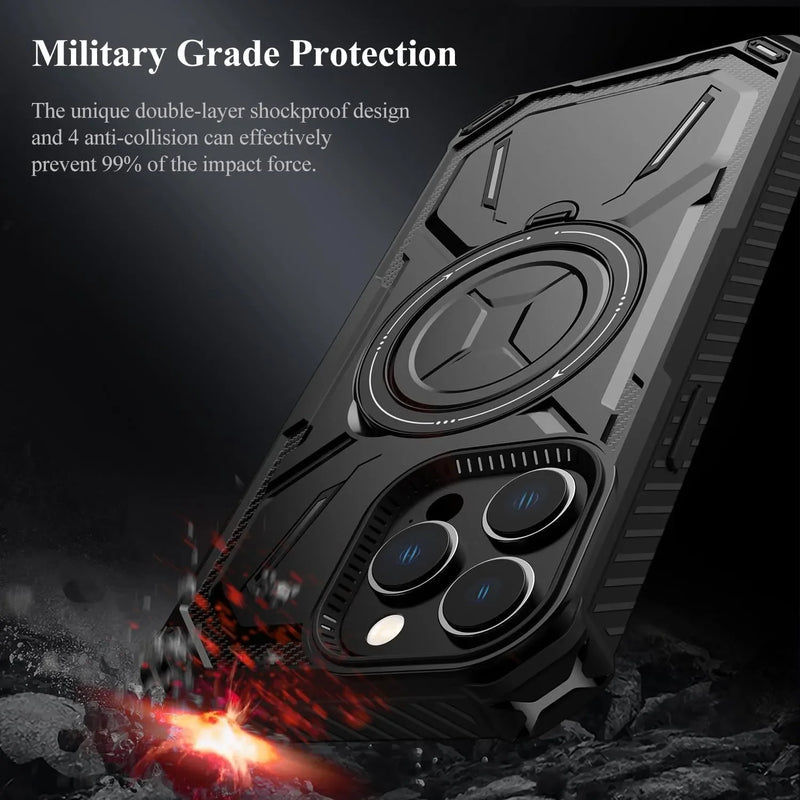 Premium iPhone Case MagSafe Heavy Duty Armor Cover Shockproof Protective Case Rotatable Kickstand Magnetic Ring Full Body Protection Design