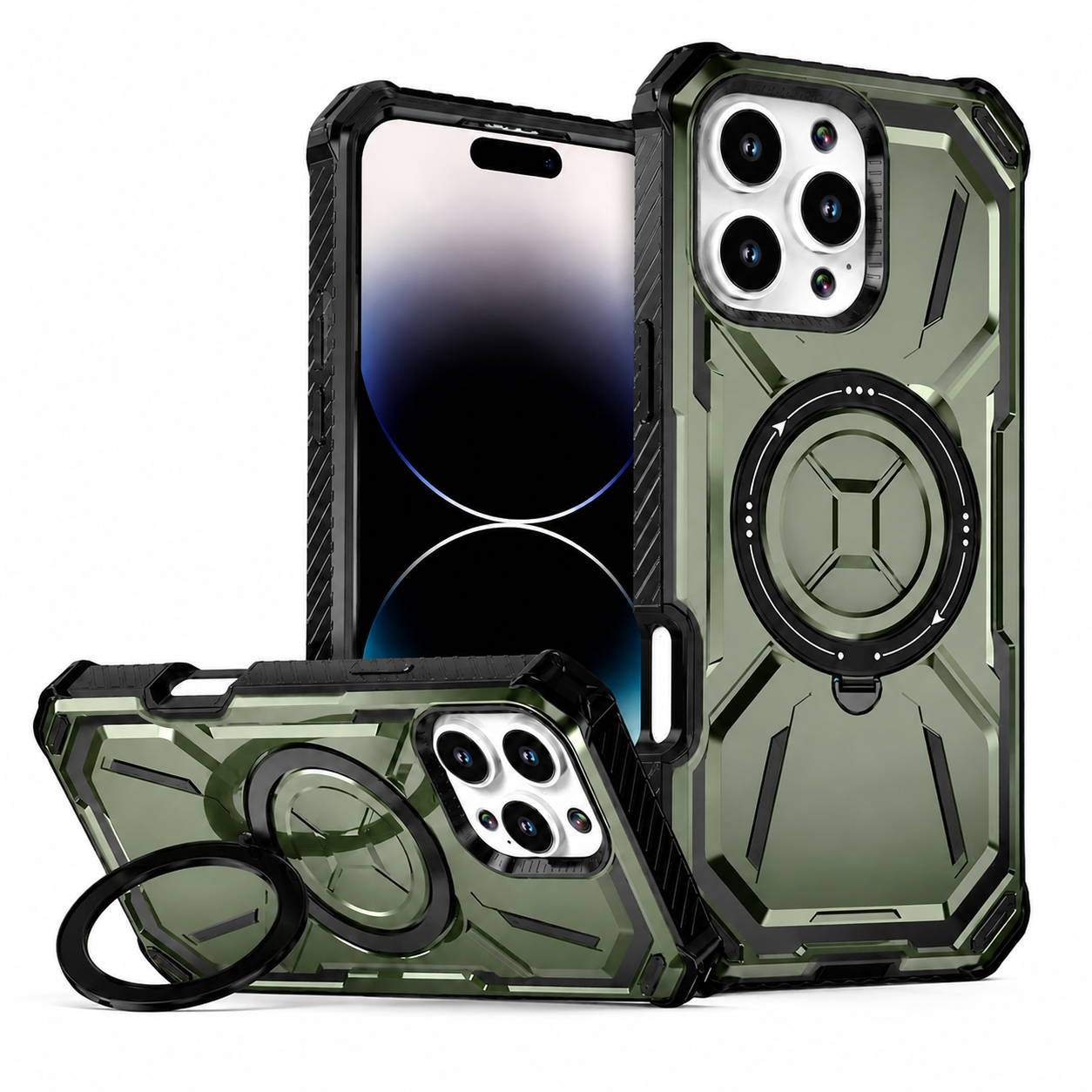 Premium iPhone Case MagSafe Heavy Duty Armor Cover Shockproof Protective Case Rotatable Kickstand Magnetic Ring Full Body Protection Design