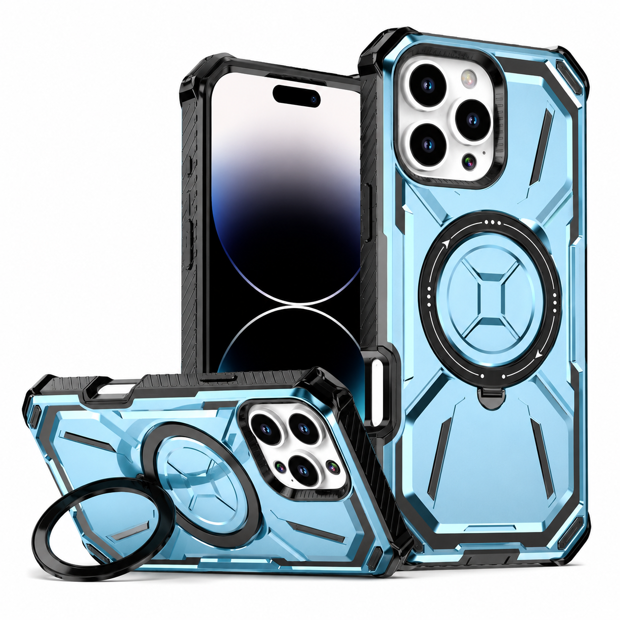 Premium iPhone Case MagSafe Heavy Duty Armor Cover Shockproof Protective Case Rotatable Kickstand Magnetic Ring Full Body Protection Design
