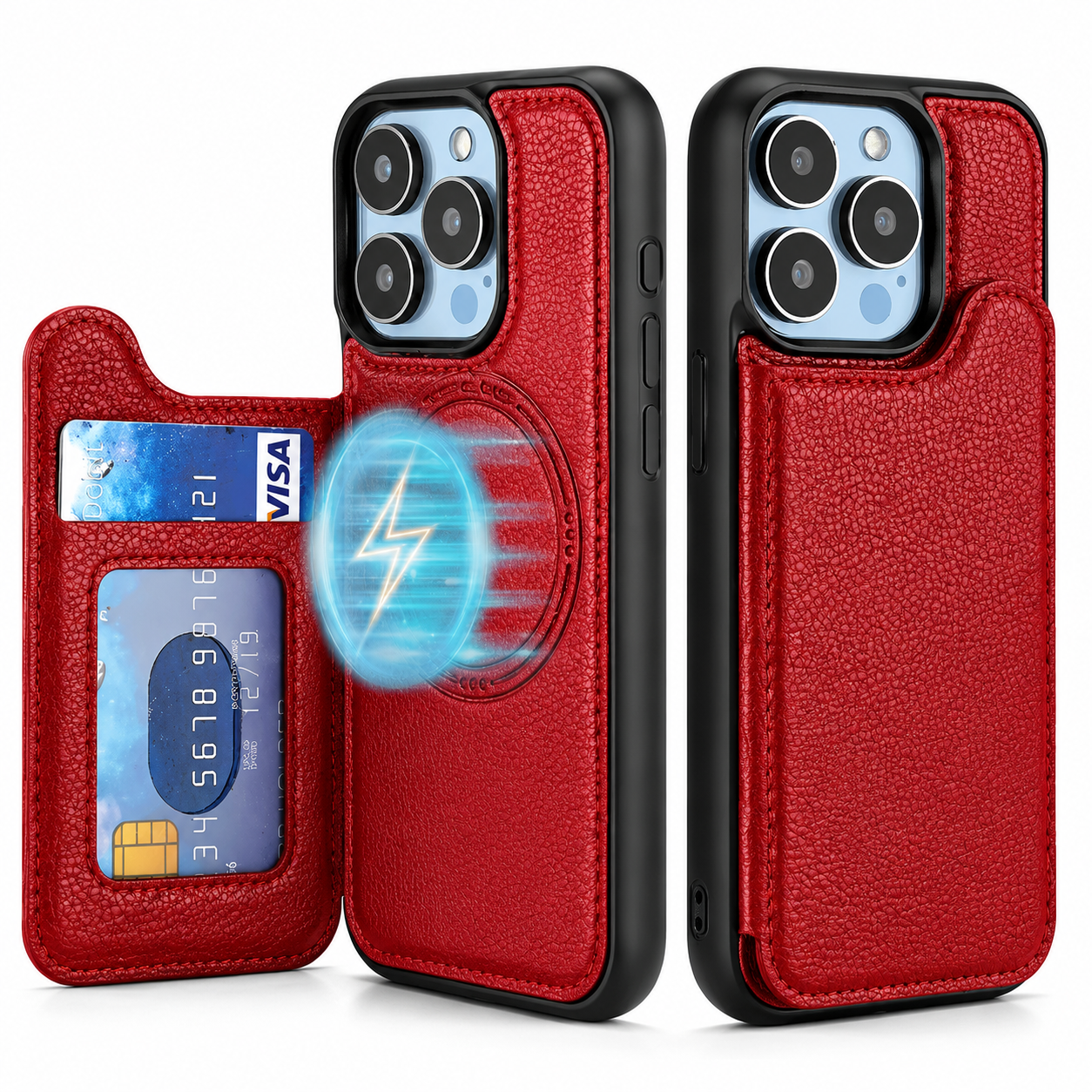 Premium iPhone Case MagSafe Magnetic Flip Wallet Leather Cover Card Holder Shockproof Anti Fingerprint Protective Design Full Access Slim Durable
