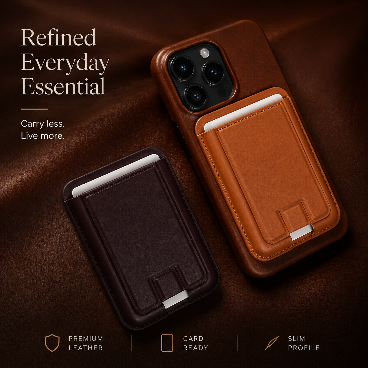 Premium iPhone Case MagSafe Wallet Genuine Leather Cover Card Holder Magnetic Closure Shockproof Protective Case Wireless Charging Compatible Full Coverage Design