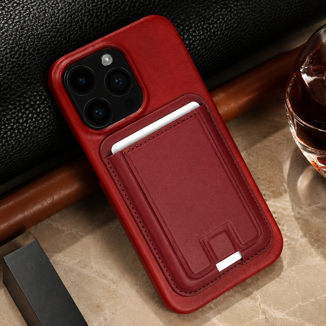Premium iPhone Case MagSafe Wallet Genuine Leather Cover Card Holder Magnetic Closure Shockproof Protective Case Wireless Charging Compatible Full Coverage Design