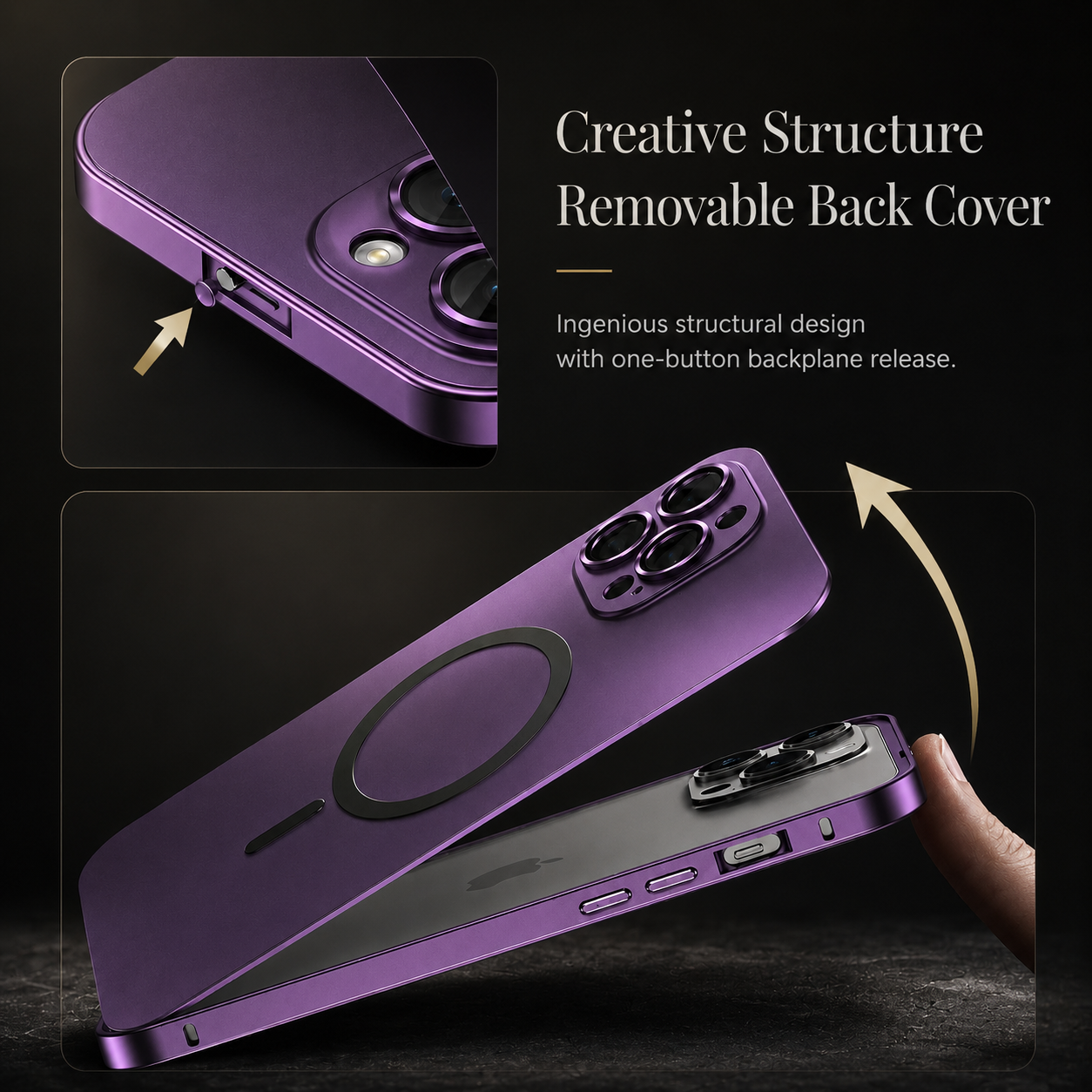 Premium iPhone Case Magnetic Aluminum Metal Frame Protective Cover MagSafe Compatible Hard PC Back Shockproof Anti Scratch Matte Anti Fingerprint Slim Design
