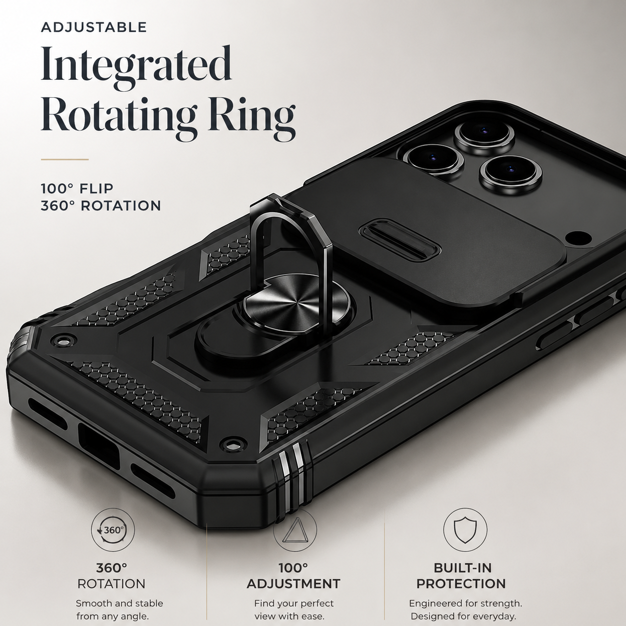 Premium iPhone Case Magnetic Armor Shockproof Protective Cover 360 Degree Rotating Ring Holder Camera Lens Protection Anti Scratch Full Coverage