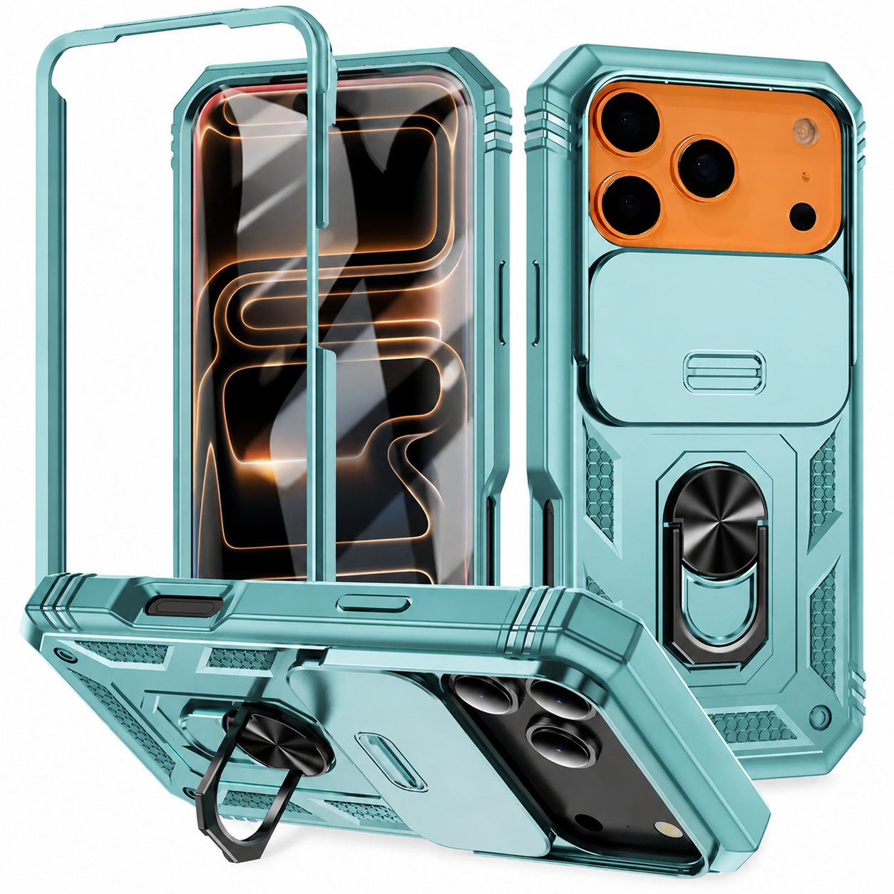 Premium iPhone Case Magnetic Armor Shockproof Protective Cover 360 Degree Rotating Ring Holder Camera Lens Protection Anti Scratch Full Coverage