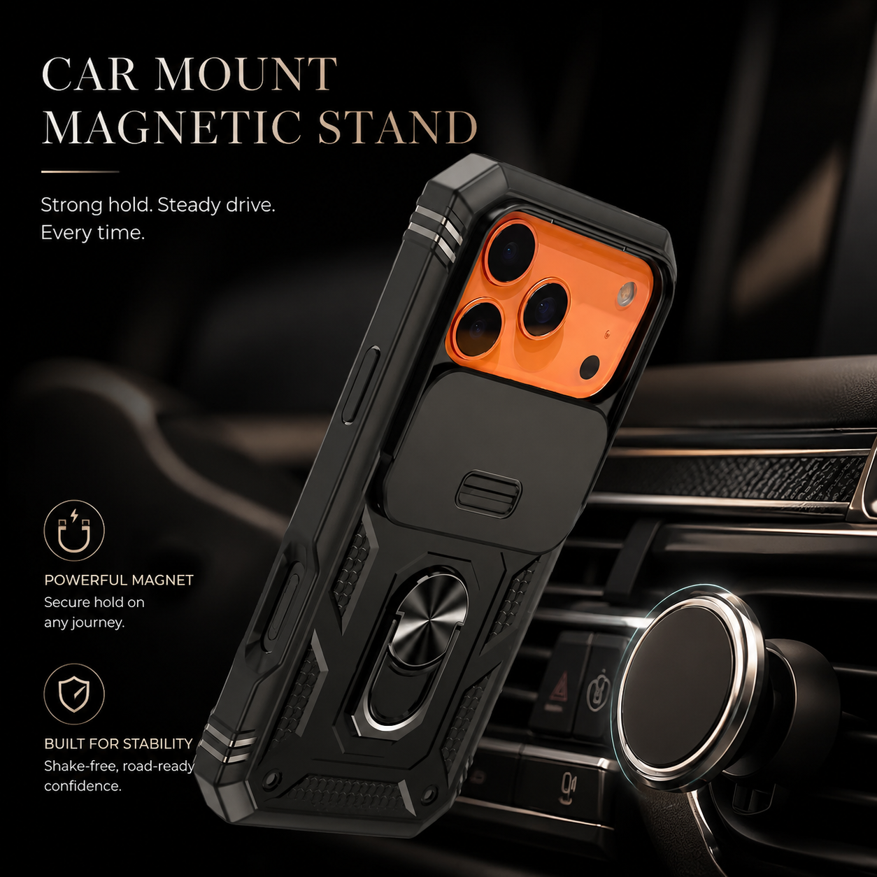 Premium iPhone Case Magnetic Armor Shockproof Protective Cover 360 Degree Rotating Ring Holder Camera Lens Protection Anti Scratch Full Coverage