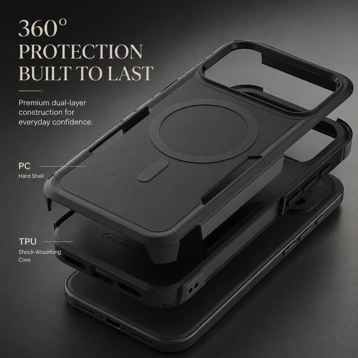 Premium iPhone Case Magnetic Charging Compatible Heavy Armor Protective Cover 2-in-1 Shockproof PC TPU Matte Anti Fingerprint Full Coverage