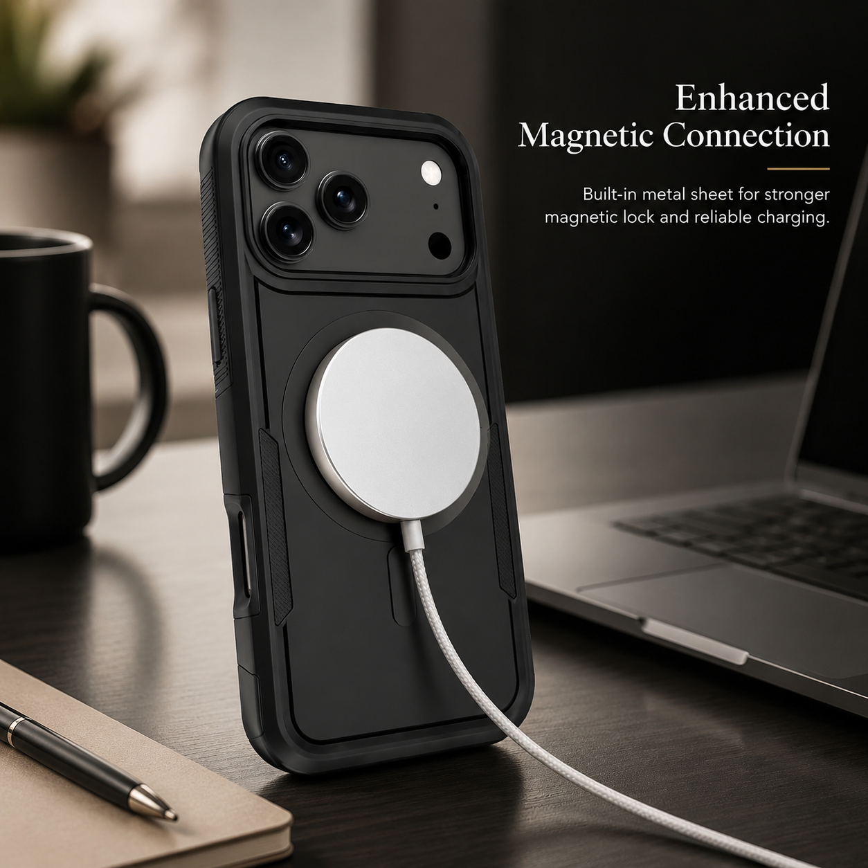 Premium iPhone Case Magnetic Charging Compatible Heavy Armor Protective Cover 2-in-1 Shockproof PC TPU Matte Anti Fingerprint Full Coverage