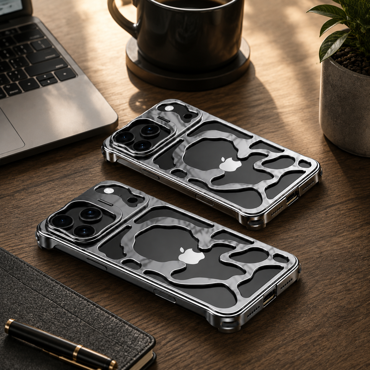 Premium iPhone Case Magnetic Hollow Metal Cover with Heat Dissipation Stand Bracket Shockproof Scratch Resistant Open Frame Lightweight Protective Design