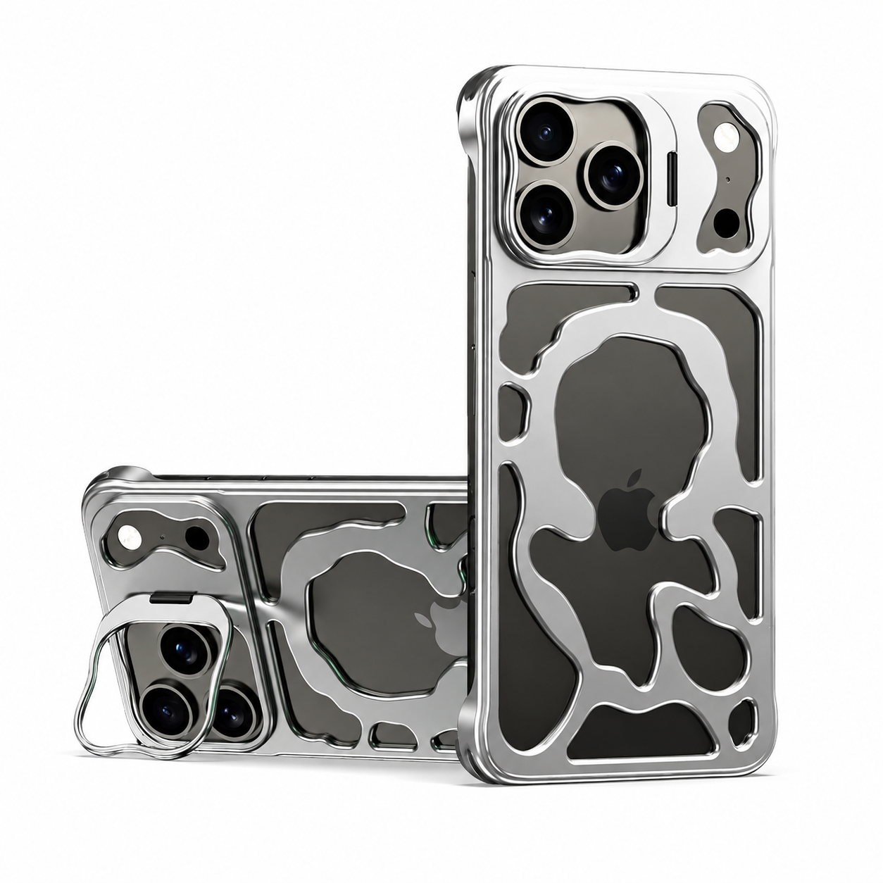 Premium iPhone Case Magnetic Hollow Metal Cover with Heat Dissipation Stand Bracket Shockproof Scratch Resistant Open Frame Lightweight Protective Design