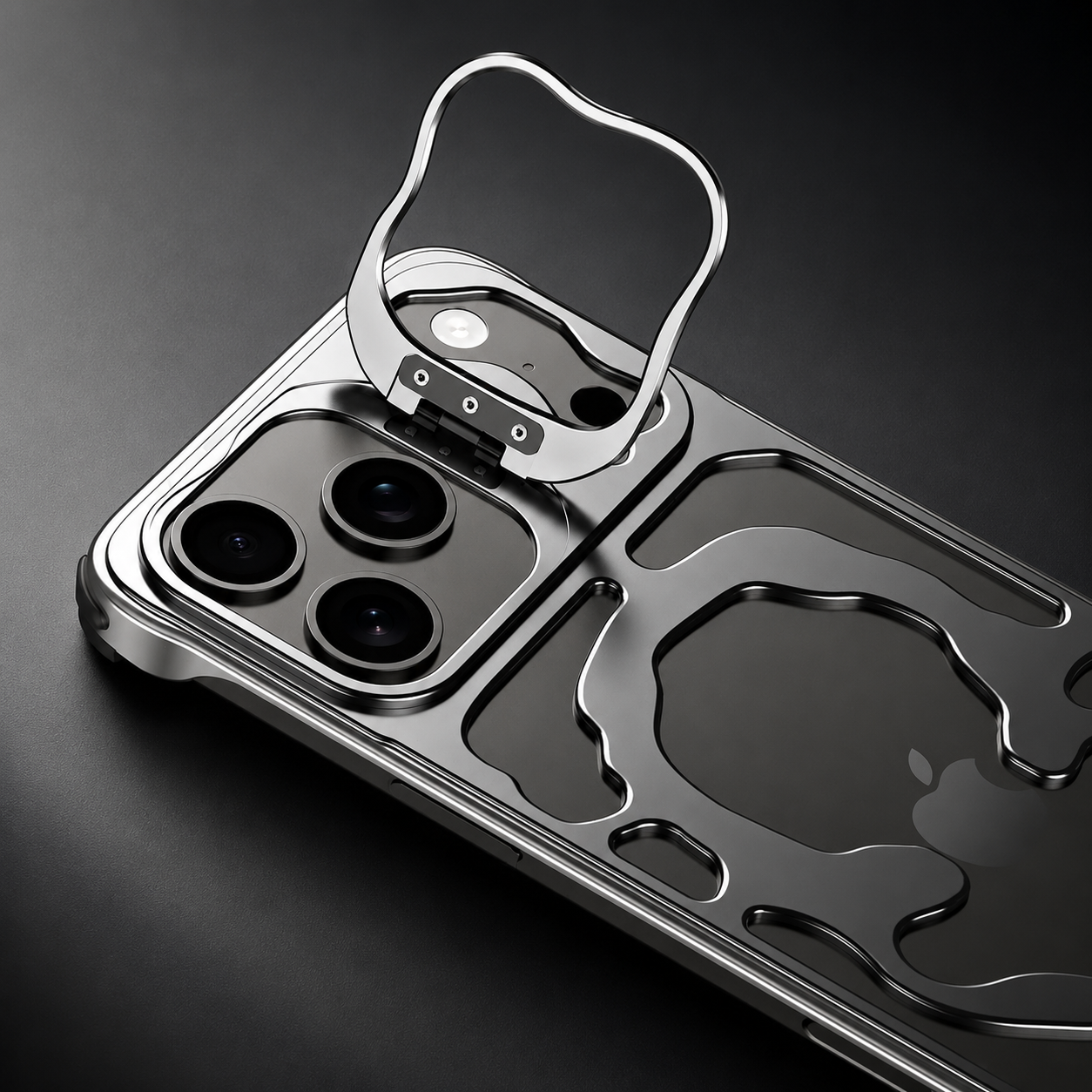 Premium iPhone Case Magnetic Hollow Metal Cover with Heat Dissipation Stand Bracket Shockproof Scratch Resistant Open Frame Lightweight Protective Design