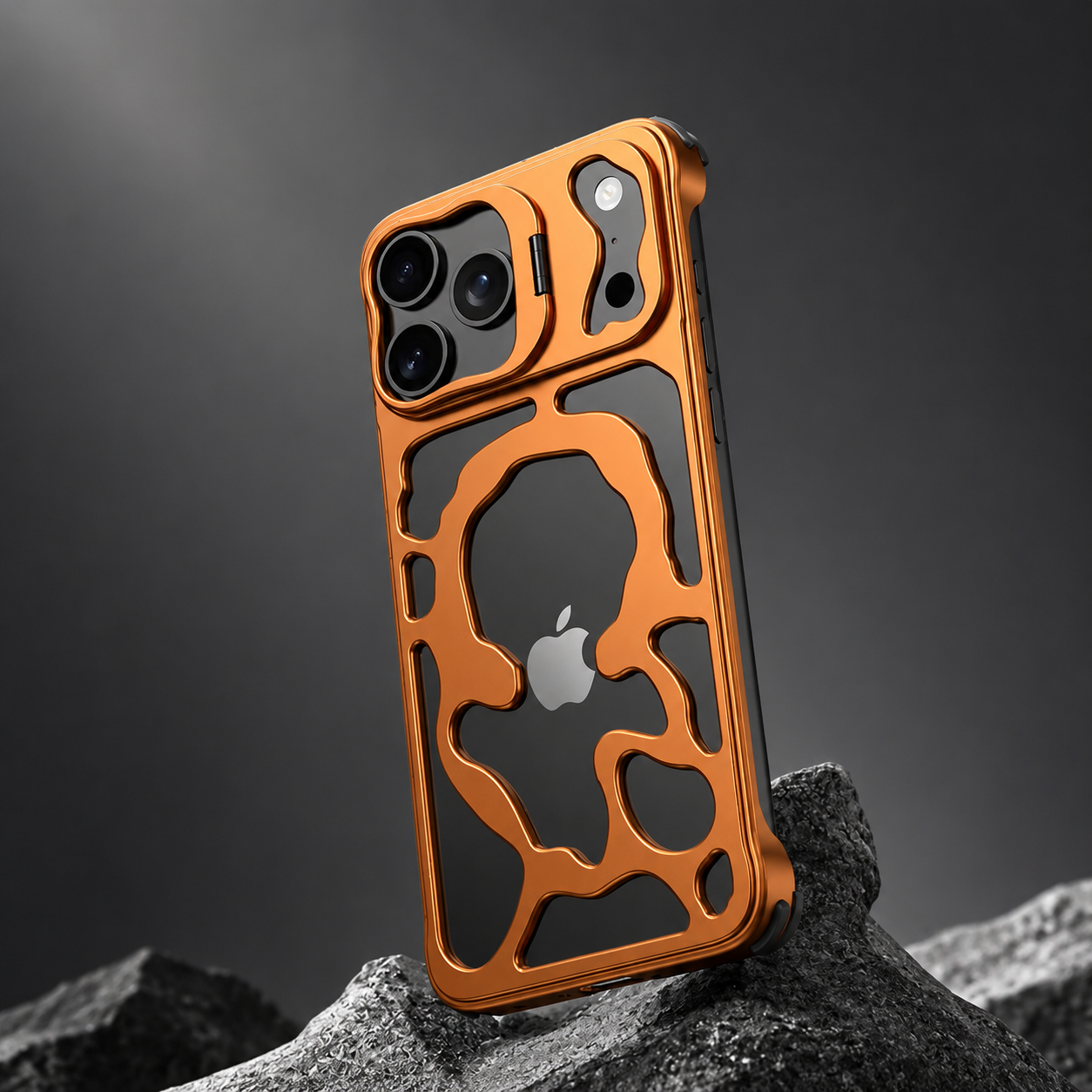 Premium iPhone Case Magnetic Hollow Metal Cover with Heat Dissipation Stand Bracket Shockproof Scratch Resistant Open Frame Lightweight Protective Design