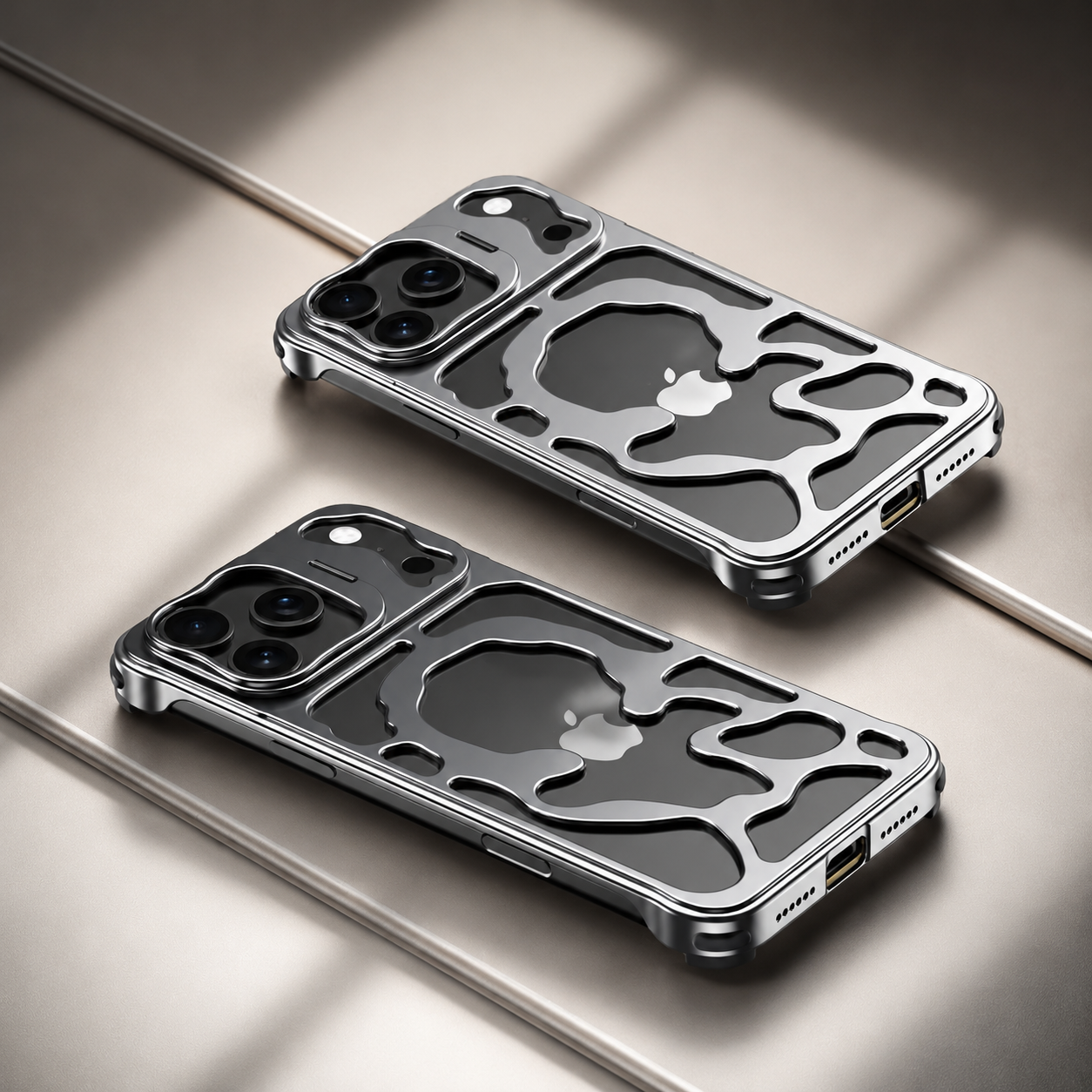 Premium iPhone Case Magnetic Hollow Metal Cover with Heat Dissipation Stand Bracket Shockproof Scratch Resistant Open Frame Lightweight Protective Design