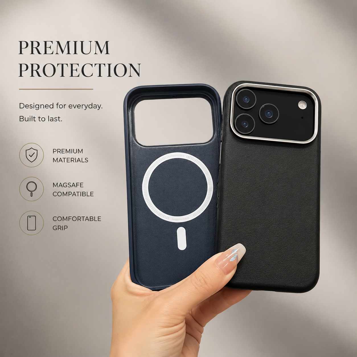 Premium iPhone Case Magnetic Leather Protective Cover MagSafe Compatible Wireless Charging Shockproof Anti Fingerprint Camera Button Access Full Coverage