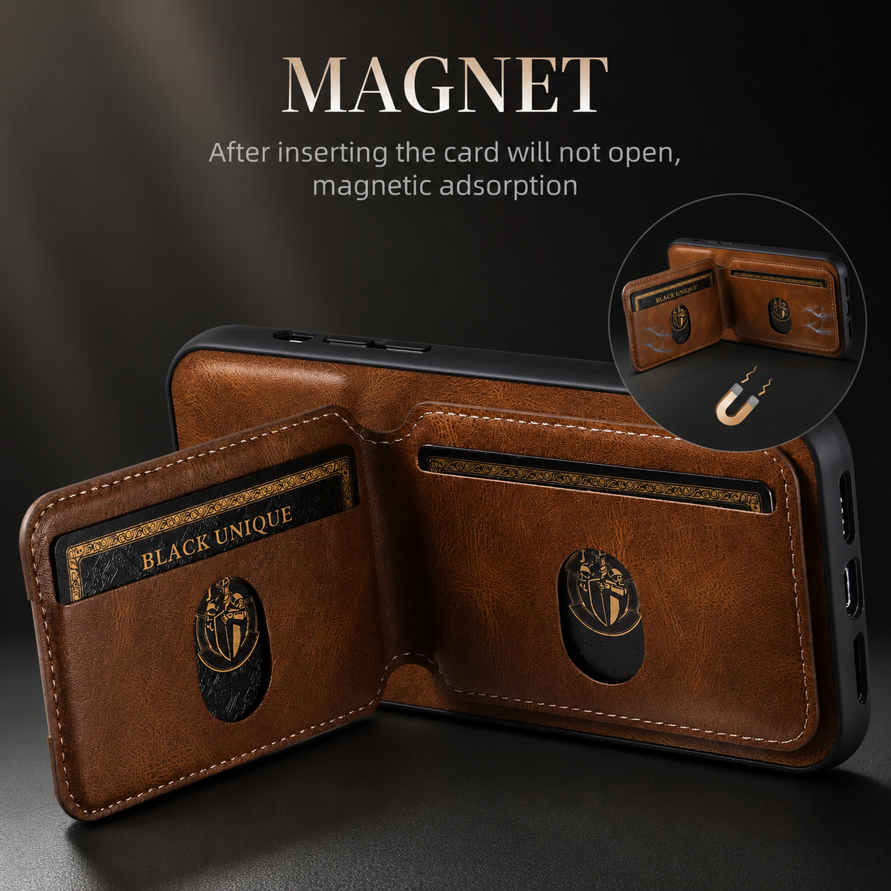 Premium iPhone Case Magnetic Leather Wallet Card Holder Protective Cover Camera Lens Protection Anti Scratch Non Slip Full Coverage