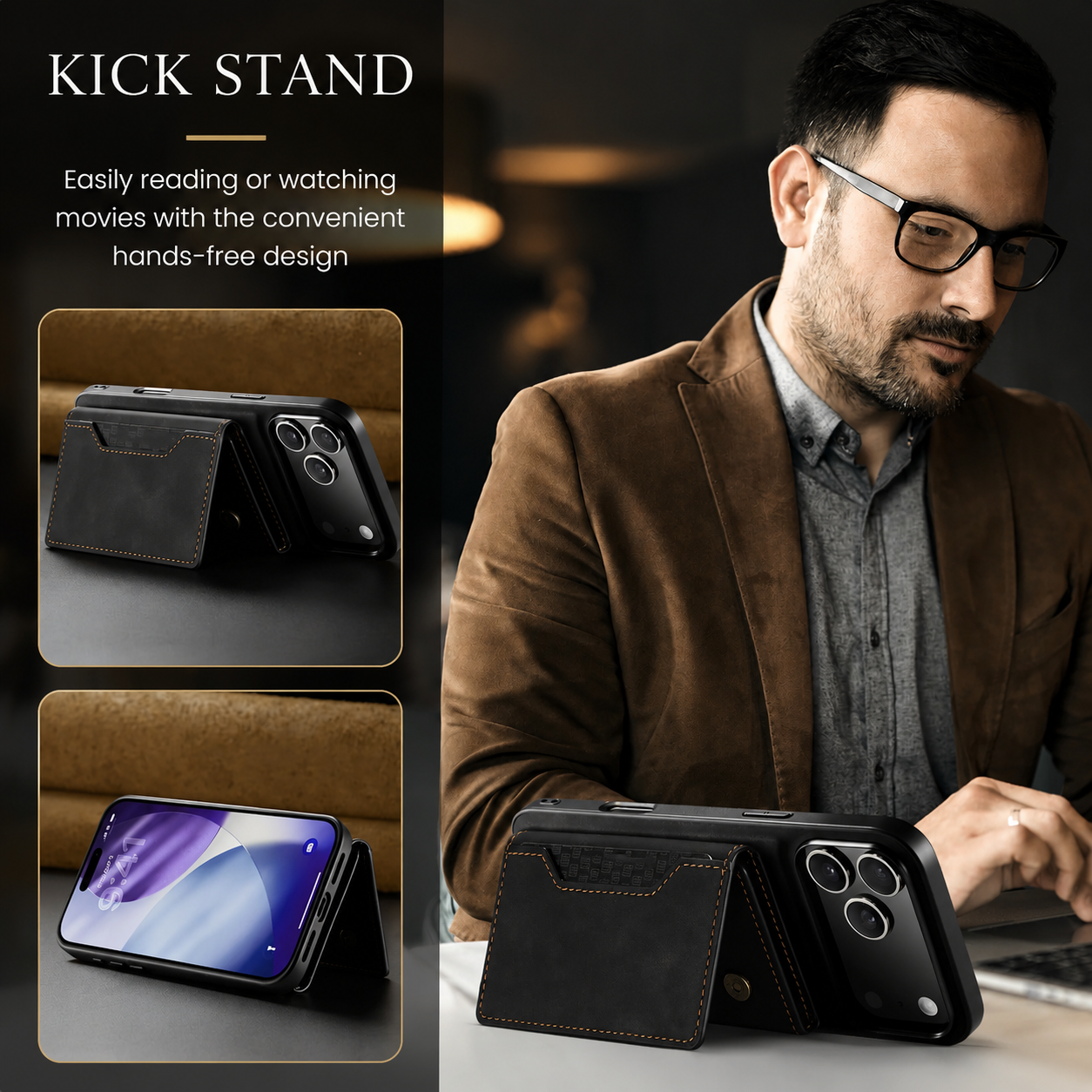 Premium iPhone Case Magnetic Leather Wallet Cover Card Holder Money Pocket Kickstand Shockproof Protective Case Slim Full Coverage