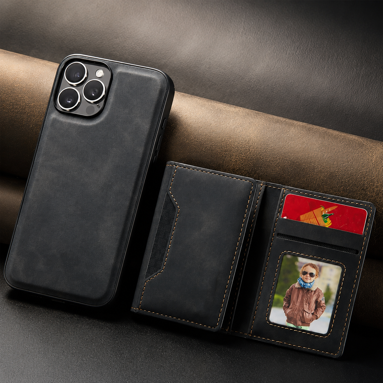Premium iPhone Case Magnetic Leather Wallet Cover Card Holder Money Pocket Kickstand Shockproof Protective Case Slim Full Coverage