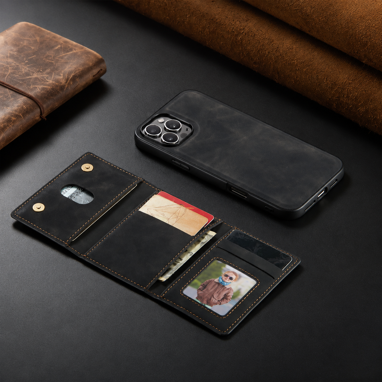 Premium iPhone Case Magnetic Leather Wallet Cover Card Holder Money Pocket Kickstand Shockproof Protective Case Slim Full Coverage