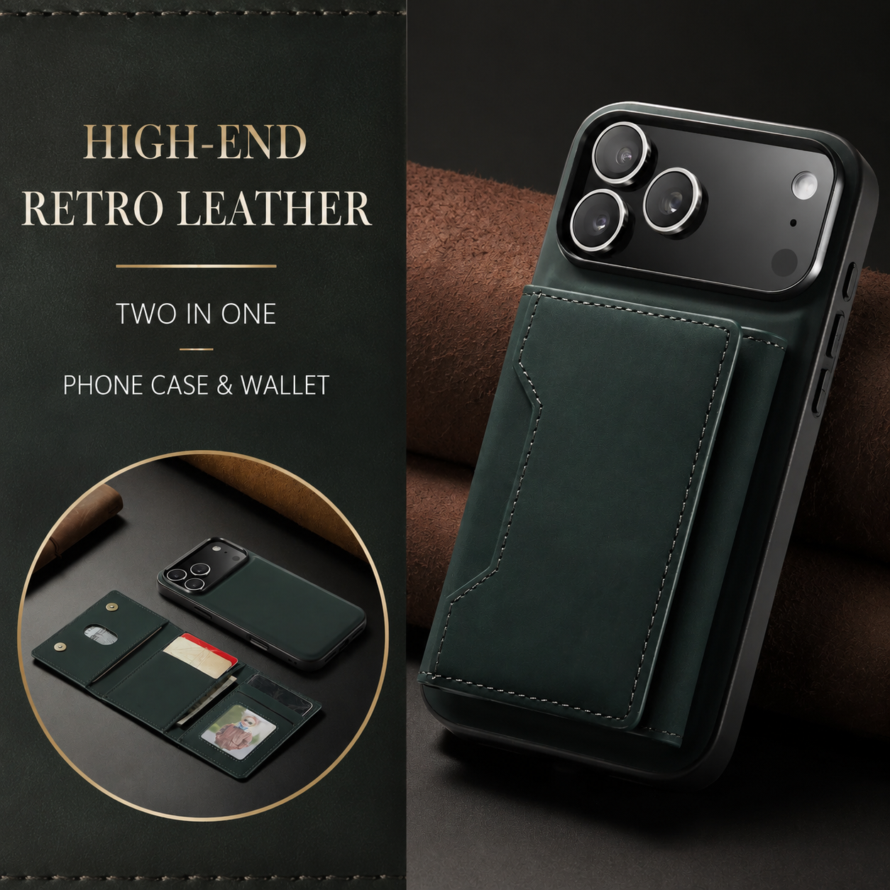 Premium iPhone Case Magnetic Leather Wallet Cover Card Holder Money Pocket Kickstand Shockproof Protective Case Slim Full Coverage