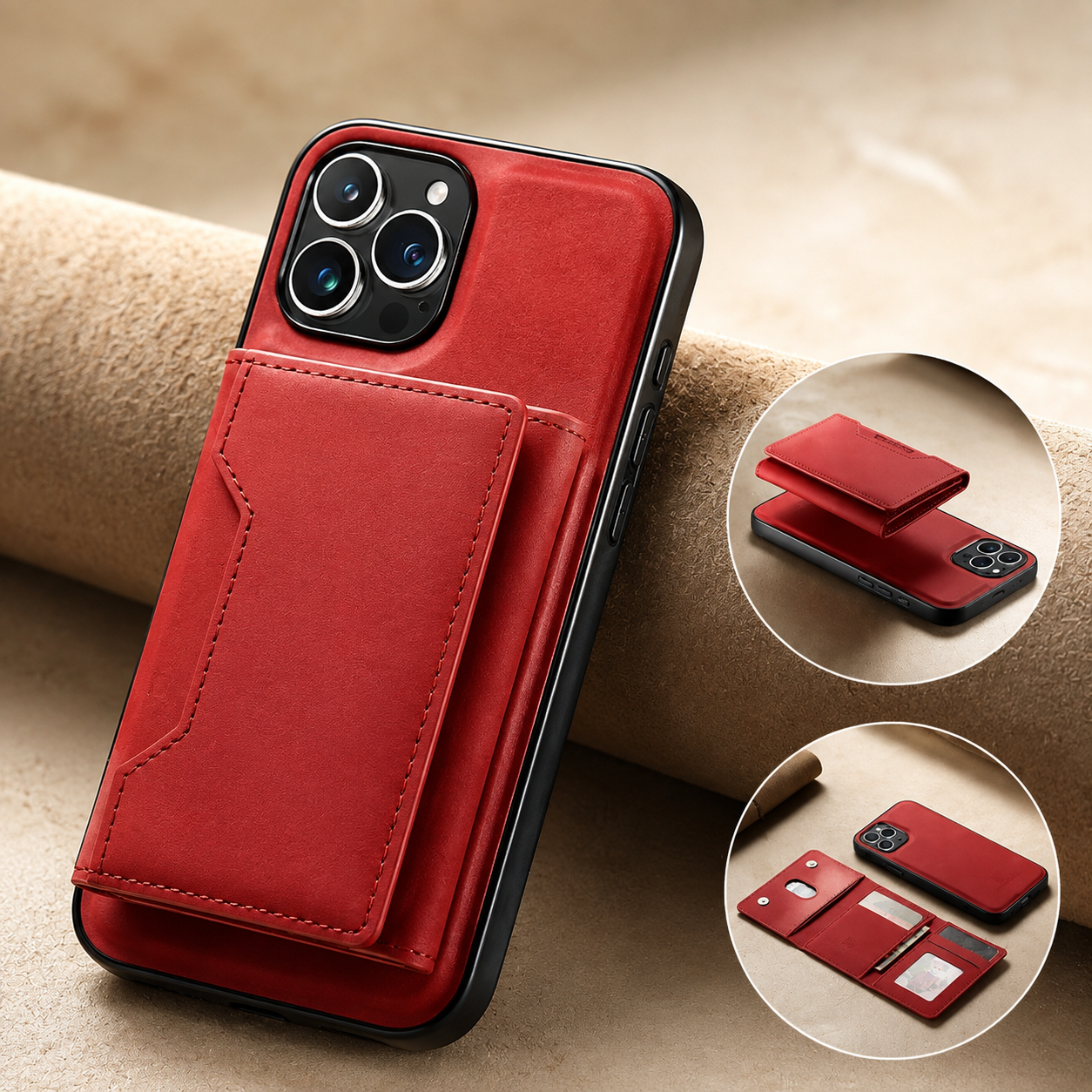 Premium iPhone Case Magnetic Leather Wallet Cover Card Holder Money Pocket Kickstand Shockproof Protective Case Slim Full Coverage