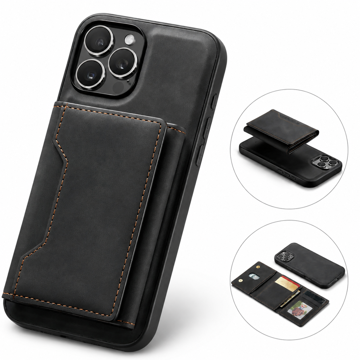 Premium iPhone Case Magnetic Leather Wallet Cover Card Holder Money Pocket Kickstand Shockproof Protective Case Slim Full Coverage