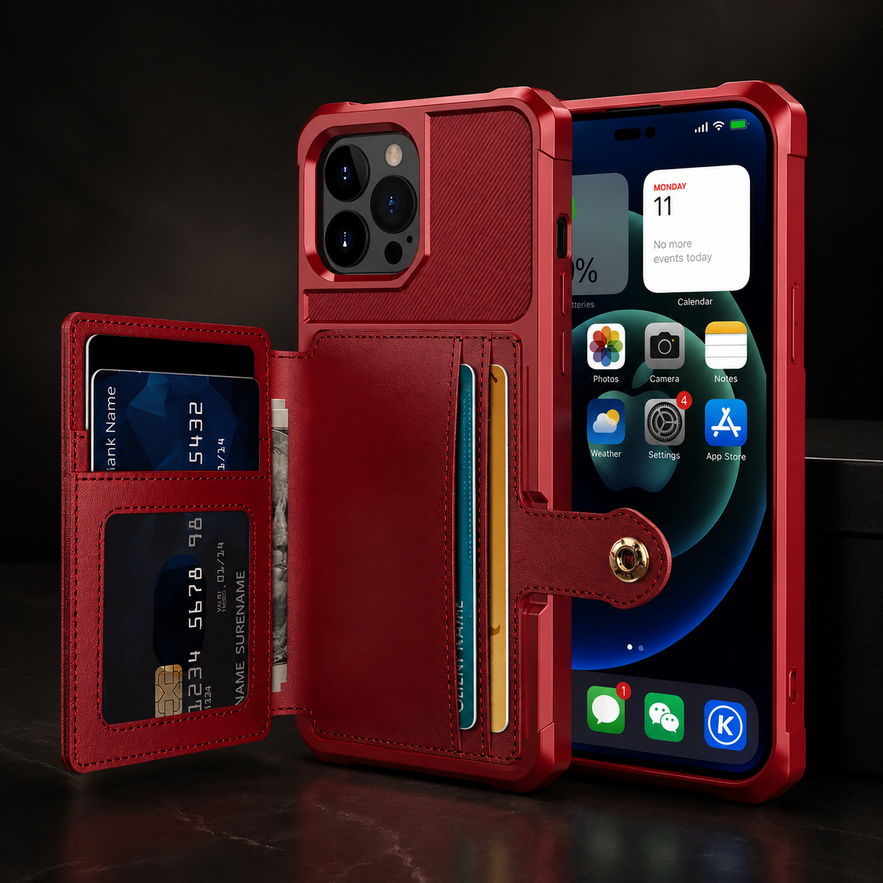 Premium iPhone Case Magnetic Leather Wallet Cover Card Slot Holder with Flip Stand Shockproof Anti Fingerprint Protective Design Slim Durable Style