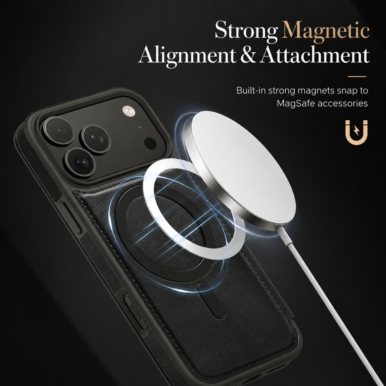 Premium iPhone Case Magnetic Leather Wallet Flip Cover Card Holder Camera Lens Protection Wireless Charging Compatible Anti Scratch Full Coverage