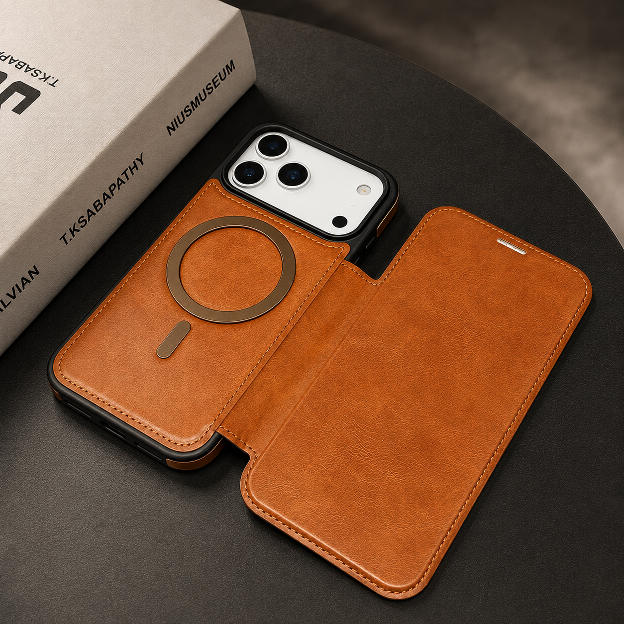 Premium iPhone Case Magnetic Leather Wallet Flip Cover Card Holder Camera Lens Protection Wireless Charging Compatible Anti Scratch Full Coverage