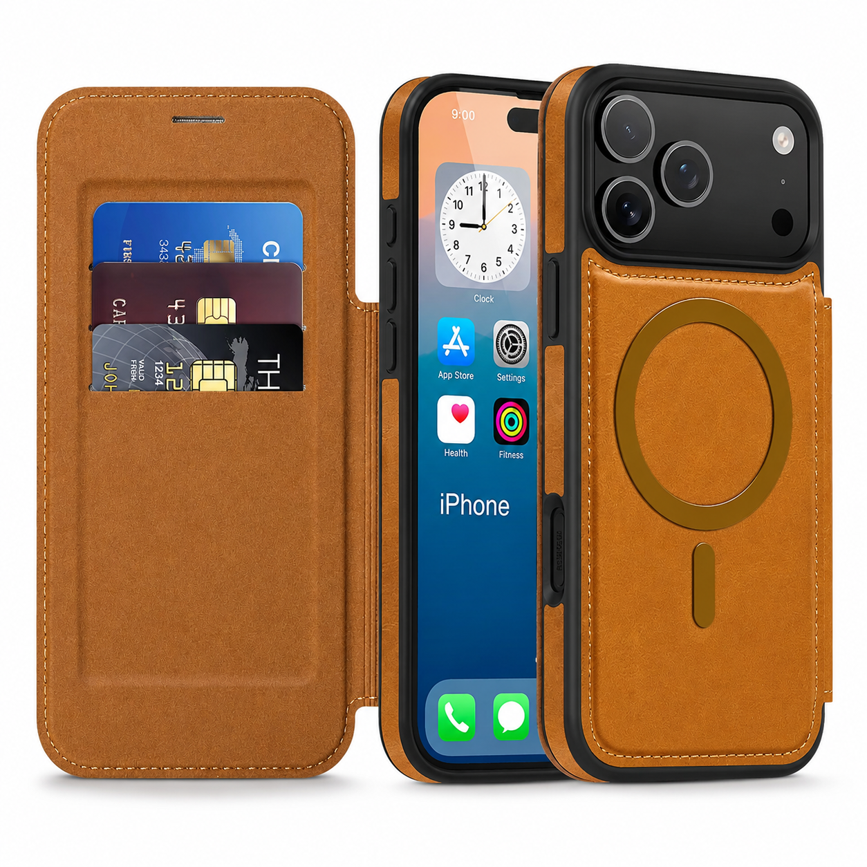 Premium iPhone Case Magnetic Leather Wallet Flip Cover Card Holder Camera Lens Protection Wireless Charging Compatible Anti Scratch Full Coverage