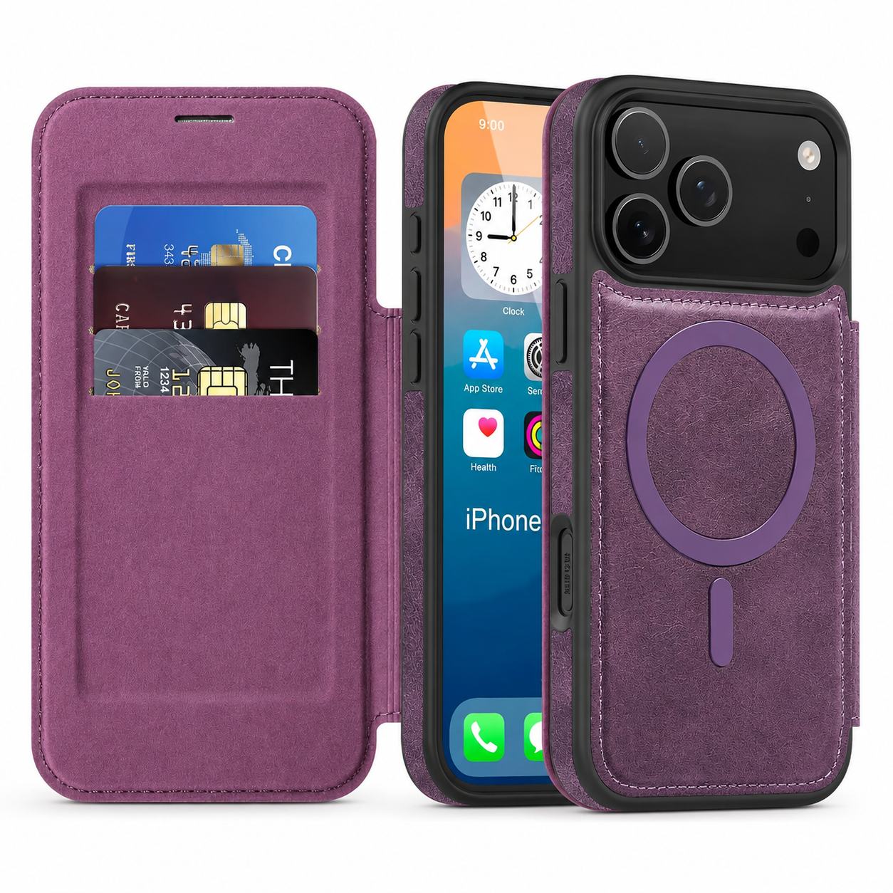 Premium iPhone Case Magnetic Leather Wallet Flip Cover Card Holder Camera Lens Protection Wireless Charging Compatible Anti Scratch Full Coverage
