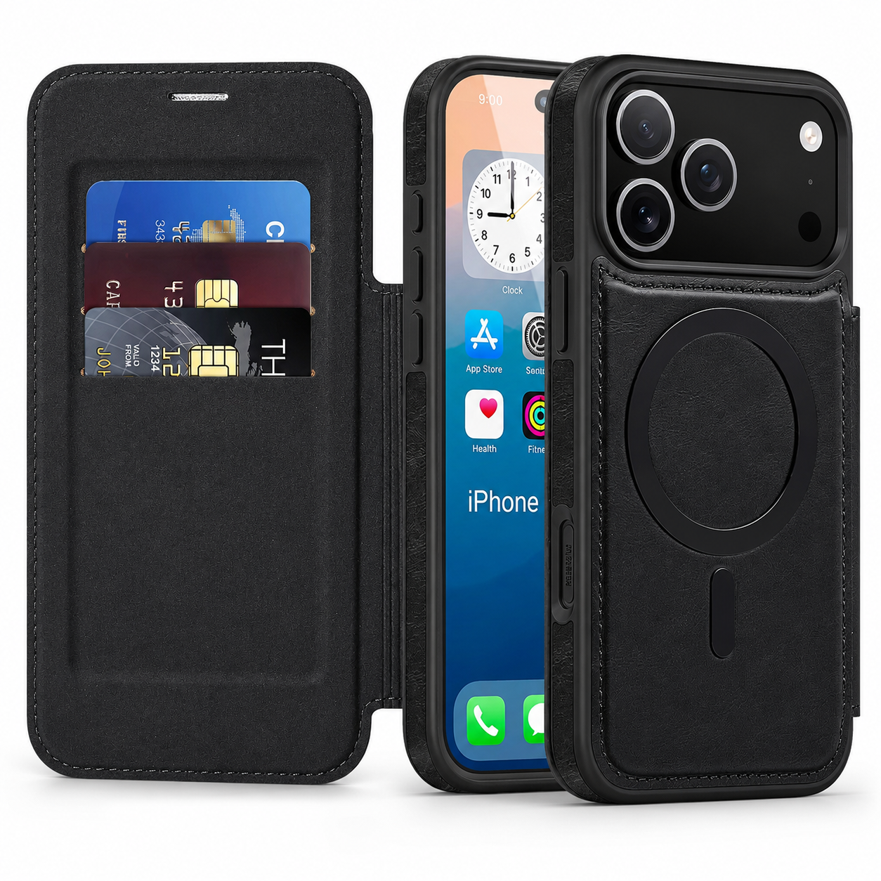 Premium iPhone Case Magnetic Leather Wallet Flip Cover Card Holder Camera Lens Protection Wireless Charging Compatible Anti Scratch Full Coverage