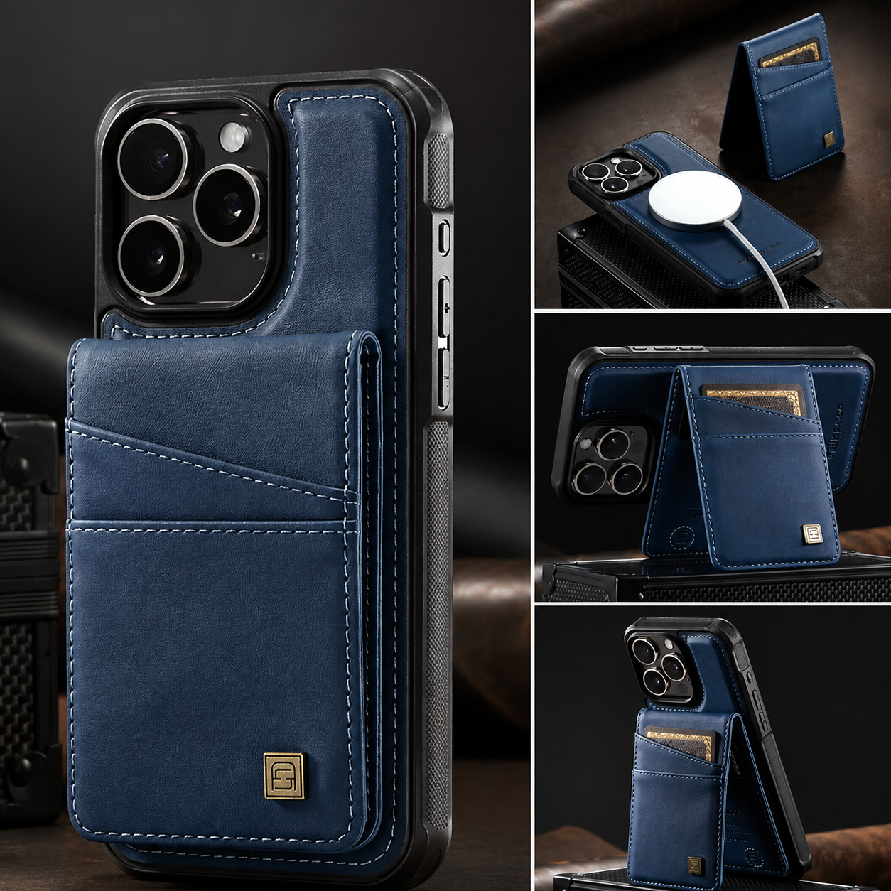 Premium iPhone Case Magnetic Wallet Cover PU Leather Detachable Flip Case Card Holder Wrist Strap Shockproof Protective Cover Slim Design