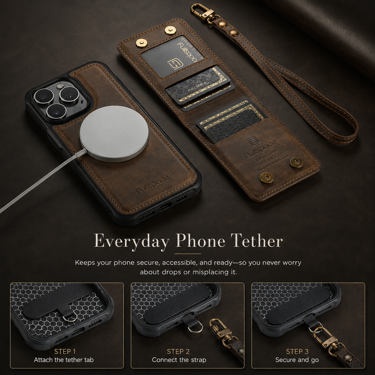 Premium iPhone Case Magnetic Wallet Cover PU Leather Detachable Flip Case Card Holder Wrist Strap Shockproof Protective Cover Slim Design