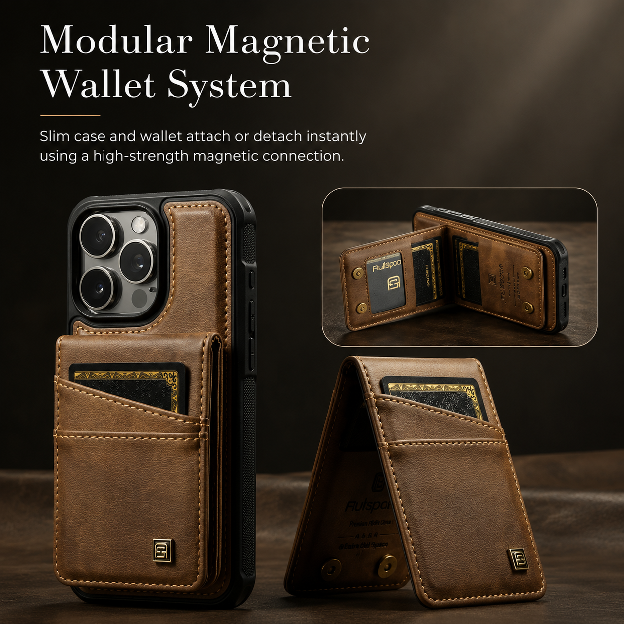 Premium iPhone Case Magnetic Wallet Cover PU Leather Detachable Flip Case Card Holder Wrist Strap Shockproof Protective Cover Slim Design
