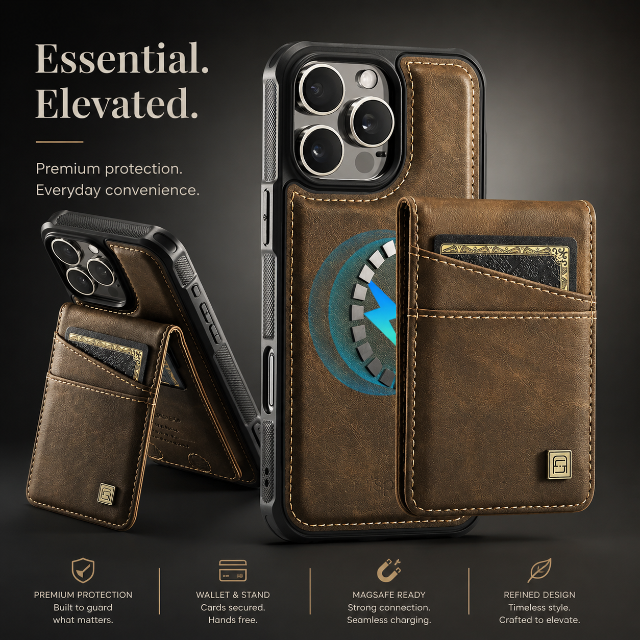 Premium iPhone Case Magnetic Wallet Cover PU Leather Detachable Flip Case Card Holder Wrist Strap Shockproof Protective Cover Slim Design